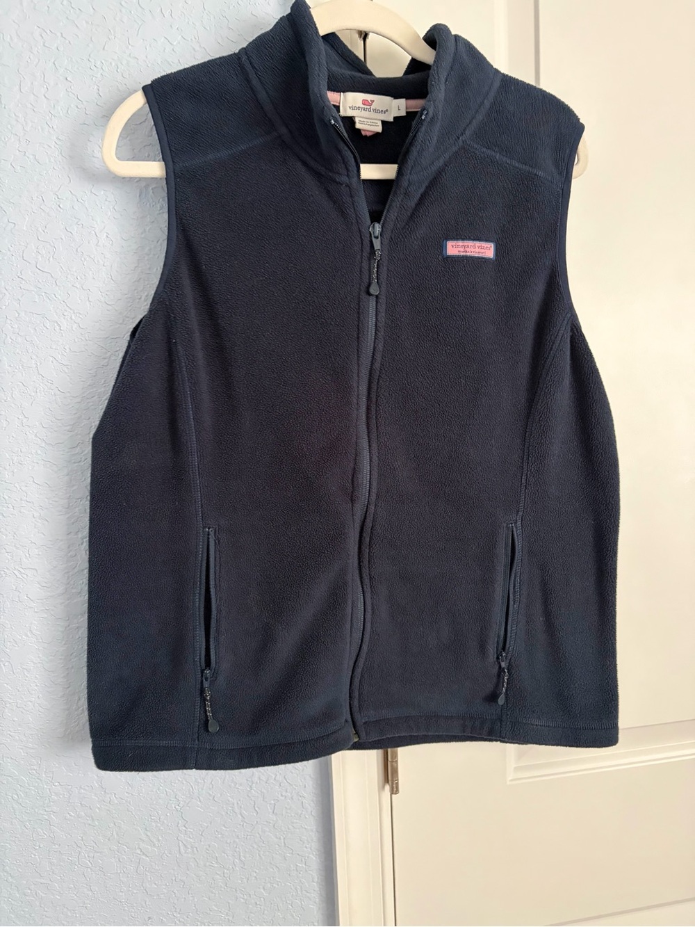 Vineyard Vines Navy Fleece Vest with Pink Logo